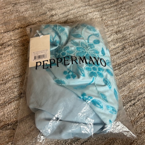 NWT Peppermayo Blue Beaded Drop Waist Floral Maxi Dress Size 4 - Picture 4 of 5